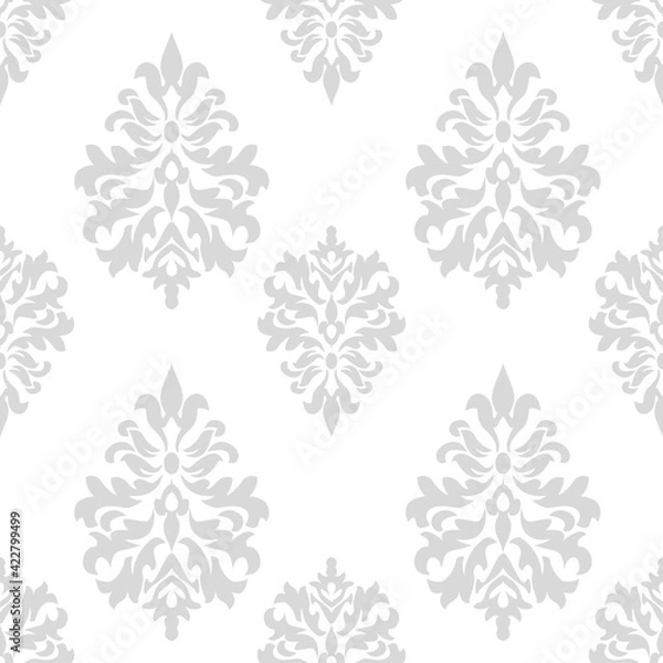 Fototapeta Grey damask seamless pattern. Classic elegant background. Decorative vector illustration