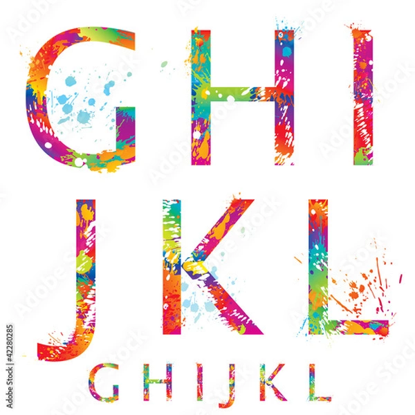 Obraz Font - Colorful letters with drops and splashes from G to L