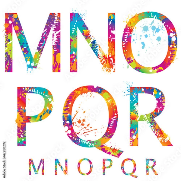 Obraz Font - Colorful letters with drops and splashes from M to R