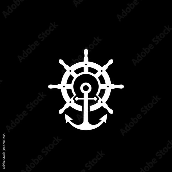 Obraz Steering Wheel with anchor icon isolated on dark background