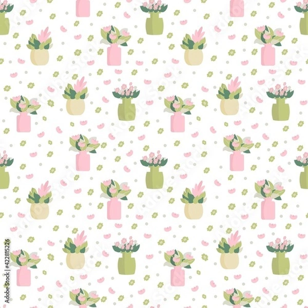 Obraz Flowers in vase Seamless pattern Flat vector illustrtion