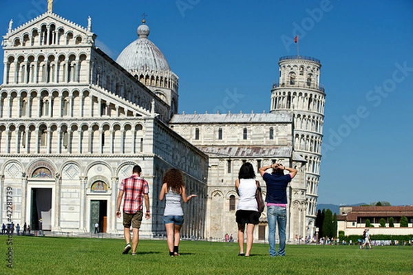 Obraz Four Friends on Vacation Visiting Pisa