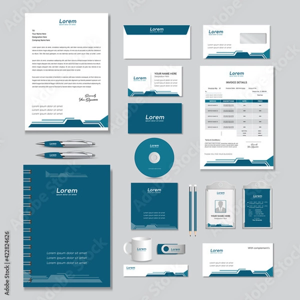 Obraz corporate identity template with digital elements. Vector company style for brand book and guideline.	