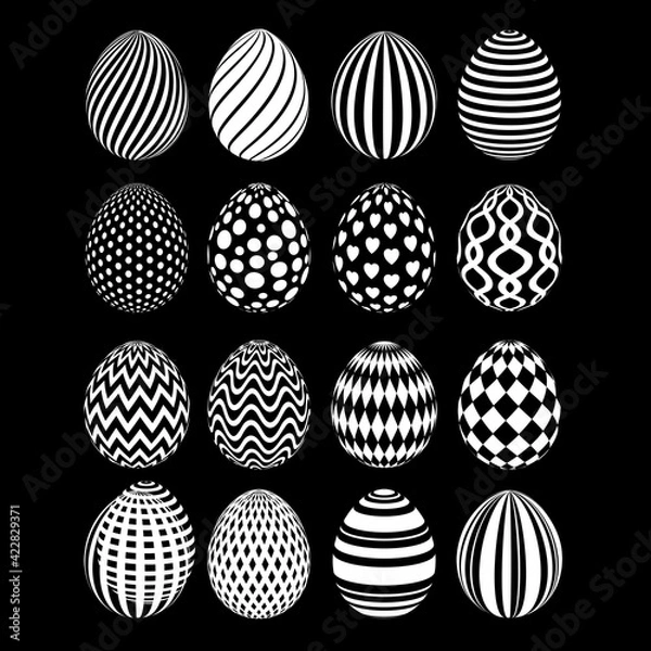Fototapeta Set Easter eggs on black background. Happy Easter eggs ornament. Vector illustration.