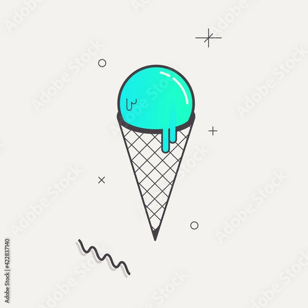Fototapeta Simple minimalistic Abstract isometric flat decorative ice cream.Geometric element.Gradient Blue, mint. Illustration. Print for poster, banner, web. Memphis graphic design style. Summer season image.