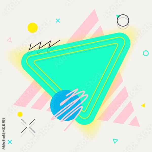 Fototapeta Abstract shapes and frame illustration. Composition of geometric elements.Bright, colourful.Template for flyer, invitation, banner, cover, web design.Contemporary modern retro 90s memphis style art.
