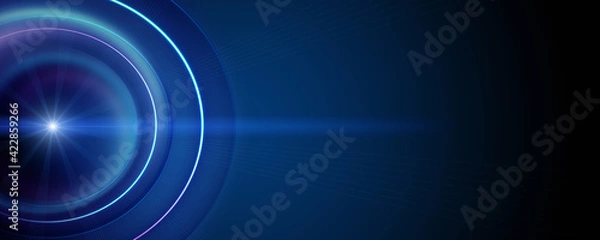Fototapeta Futuristic circle wave panorama background design with lights and space for text