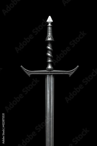 Obraz Metal sword on a dark background. 3d render