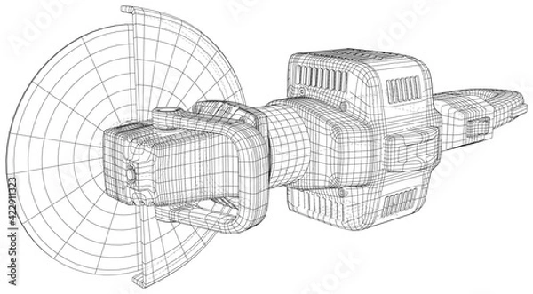 Fototapeta Vector outline angle grinder. Wire-frame powerful grinder. EPS10 format. Vector created of 3d.