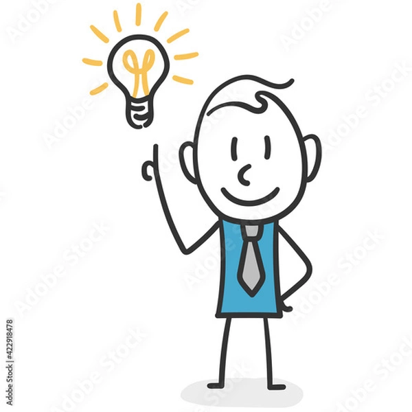 Fototapeta Stick man have an idea. Concept of successful and smart stick man creator of new ideas