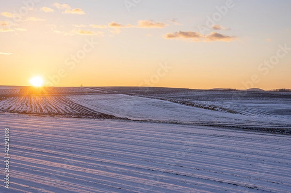 Obraz 冬の北見市端野町の日の出の風景
