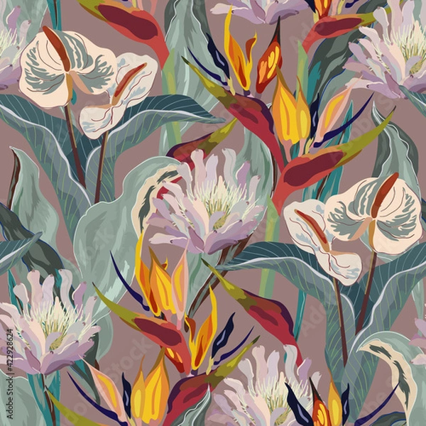 Obraz Floral seamless pattern. Tropical flowers.