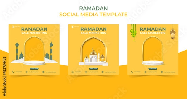 Obraz editable square social media post template. ramadan sale banner concept for promotion with podium.