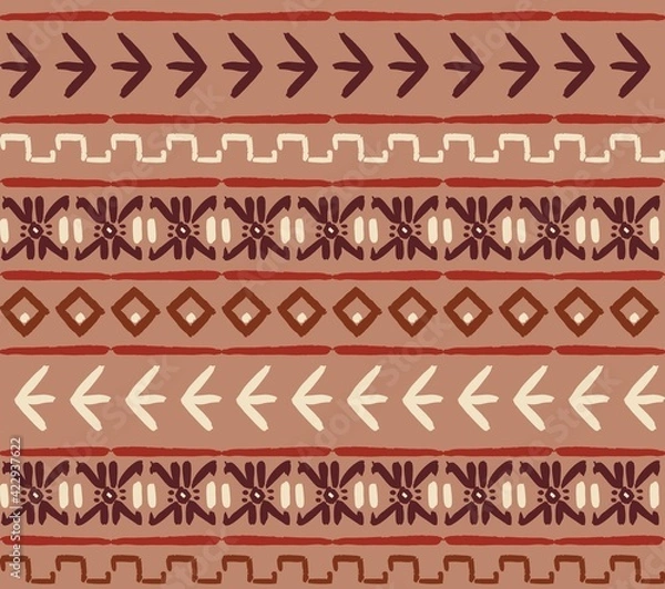 Fototapeta Tribal ethnic vector pattern in brown and ochre shades with geometric stripes.