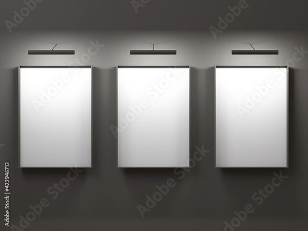 Fototapeta Triple empty frame on black wall