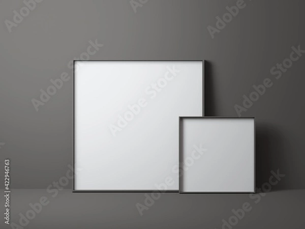 Fototapeta Double empty frame on black wall