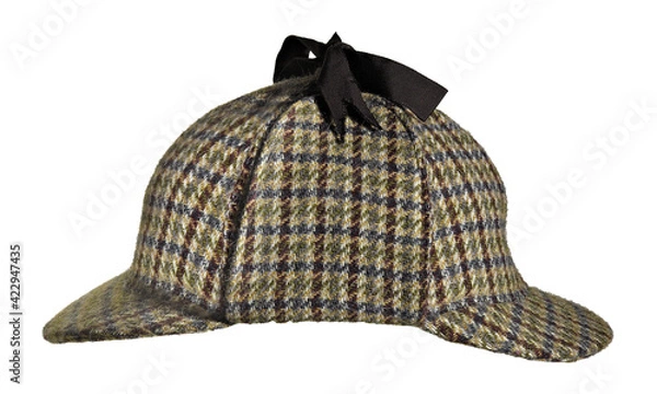 Fototapeta Sherlock Holmes hat without people, isolated on white background, side view 