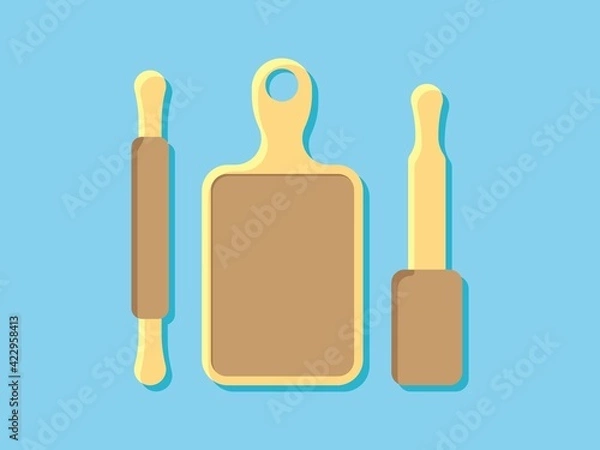 Fototapeta kitchenware chopping board and rolling pin theme elements vector,eps