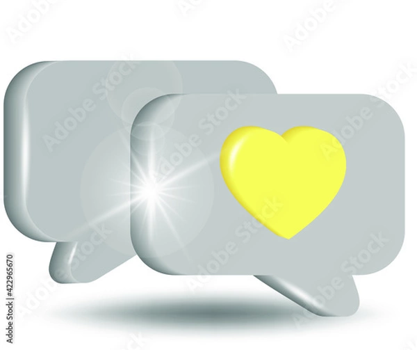 Fototapeta Heart icon, social media vector icon. 3d vector in yellow and gray colors isolated on white background.