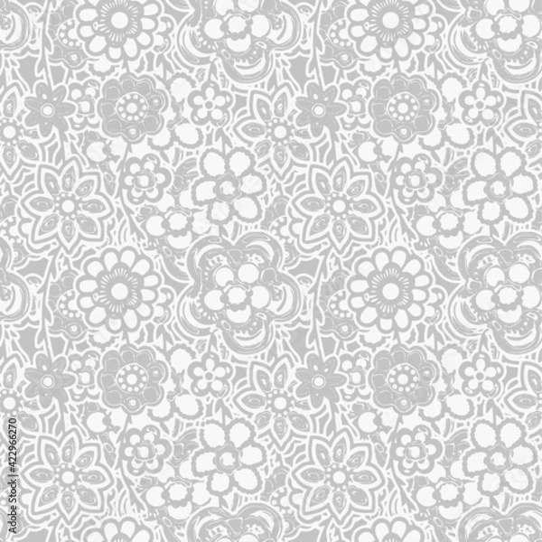 Fototapeta Elegant floral pattern in small hand draw linen grey flowers. Liberty style. Floral seamless background for fashion prints. Vintage print. Seamless vector texture. Spring bouquet.