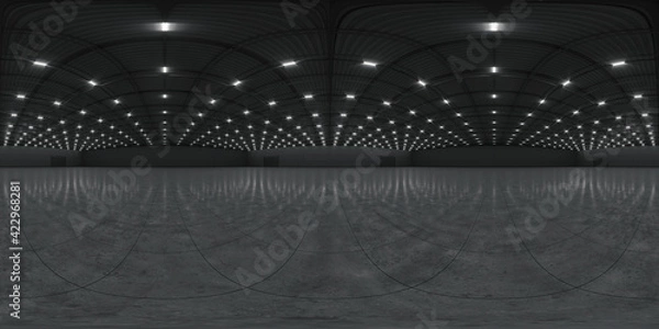 Fototapeta Full spherical hdri panorama 360 degrees of empty exhibition space. backdrop for exhibitions and events. Tile floor. Marketing mock up. 3D render illustration