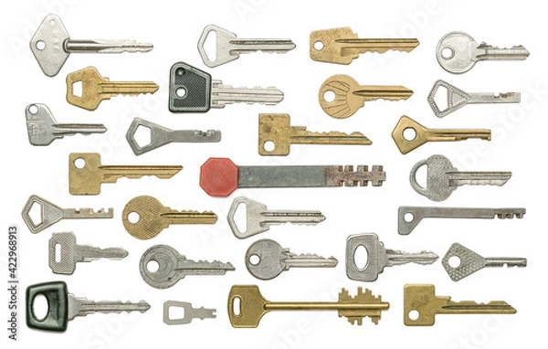 Obraz Different old keys on white isolated background