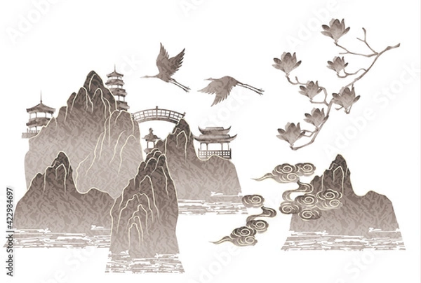 Obraz アジアの風景のベクターイラストセット