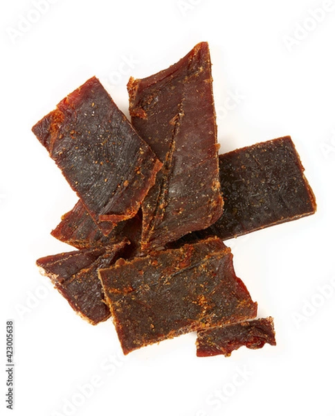 Obraz Beef jerky isolated on white background. Dried meat.