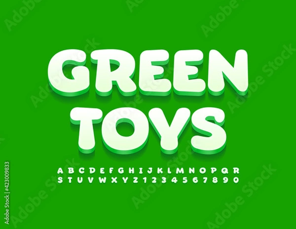 Fototapeta Vector bright emblem Green Toys. Modern Kids 3D Font. Creative Alphabet Letters and Numbers