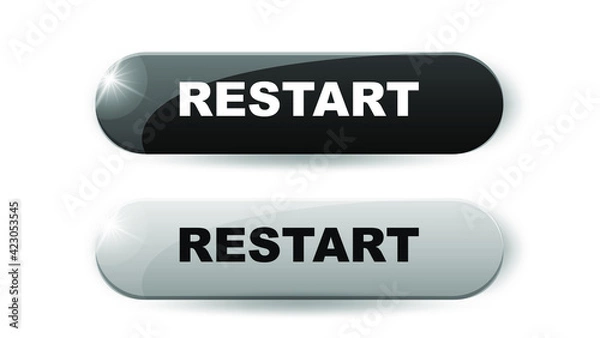 Fototapeta Restart button.  3d vector in white and black colors isolated on white background.