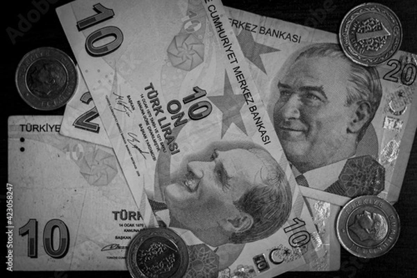 Obraz Turkish lira bill with coins