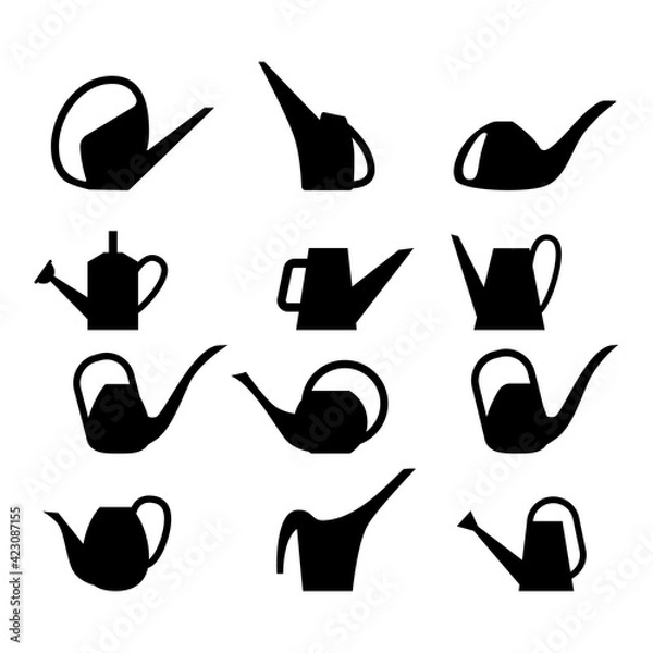 Obraz Set of Silhouettes of Watering Cans on white background. Vector illustration.