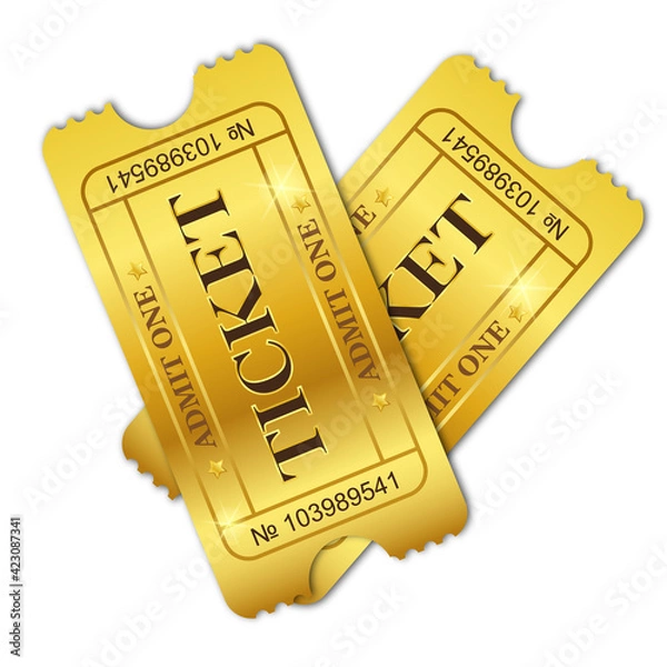 Obraz Two gold tickets on white background