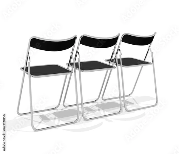 Obraz 3台のパイプ椅子を斜め後ろから見た3dレンダリング