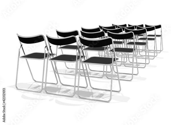 Obraz 後ろから見たパイプ椅子が並んだ3dレンダリング