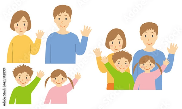 Obraz ４人家族であいさつ、紹介、案内