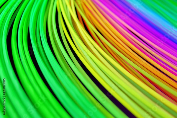 Fototapeta Colourful background illustration. Curved multi-coloured lines, strings or cables. 3D illustration