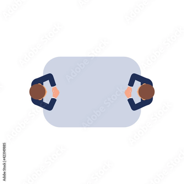 Obraz Business meeting strategy brainstorming concept. Vector illustration in an aerial view with people sitting at the table.