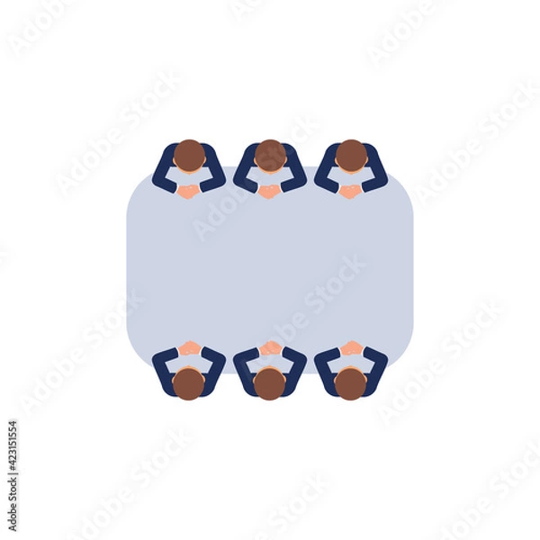 Obraz Business meeting strategy brainstorming concept. Vector illustration in an aerial view with people sitting at the table.