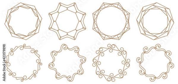Fototapeta Set of decorative frames. Geometric ornaments. Circle pattern. Round borders made of lines and decorative elements. Design background for invitations and holiday cards.