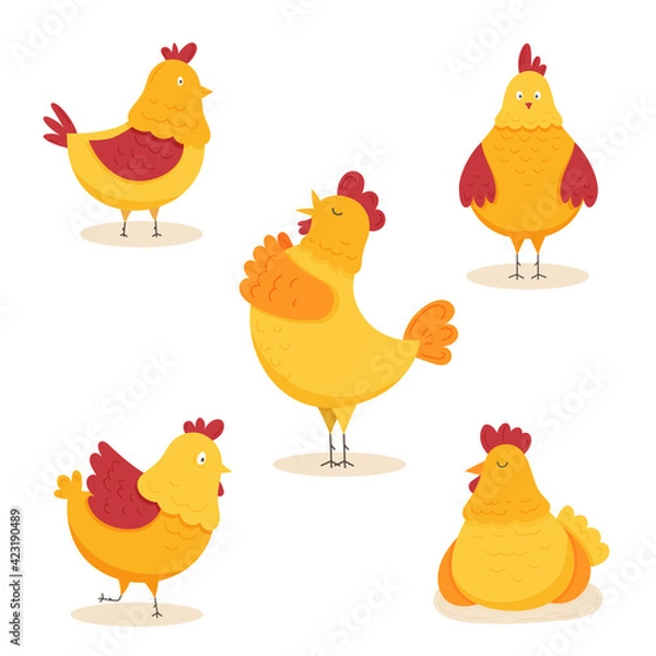 Obraz Funny chicken. The graphic illustration is isolated on a white background. Poultry for printing postcards, fabrics, textiles, children's assignments