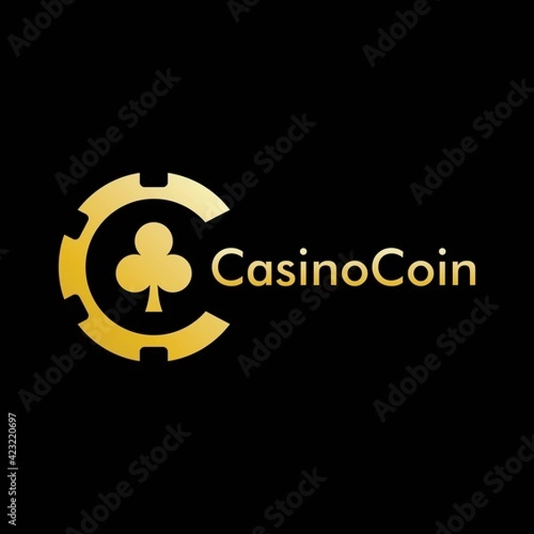 Fototapeta Gold Casino coin logo vector in Elegant Style with Black Background for casino business, gamble, card game, speculate, etc