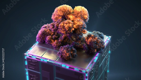Fototapeta Explosion. Fire. Abstract image of information flow. technology cube for providing information.