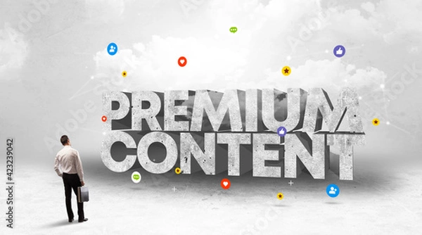 Fototapeta Young businessman standing in front of social media