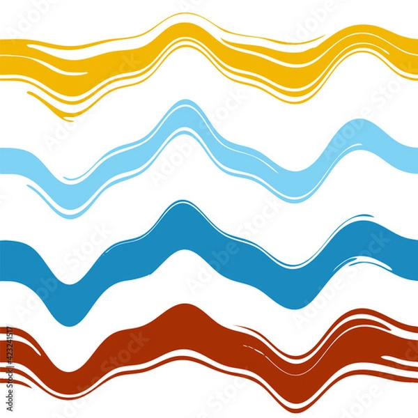 Fototapeta Bright seamless pattern  of colored line waves in blue, yellow and red colors.