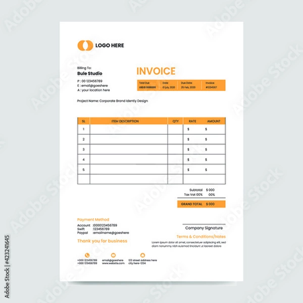 Obraz Business Invoice Design Template