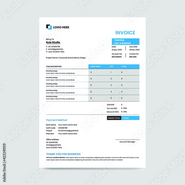 Obraz  Stationary & Invoice Design Template