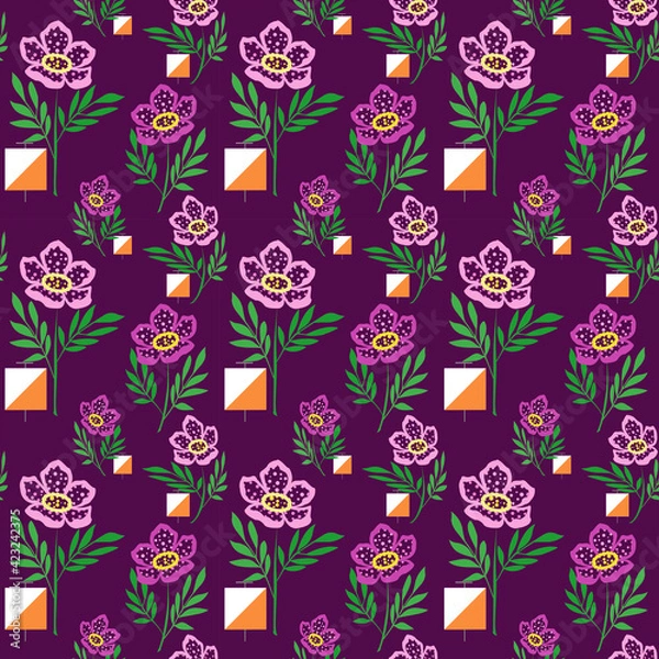 Fototapeta Seamless background with floral pattern and prism. Illustration for orienteering.