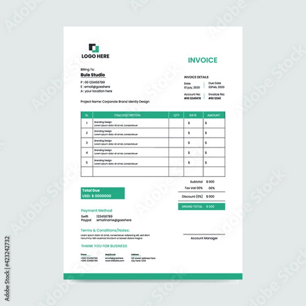 Obraz Corporate Invoice Design Template 