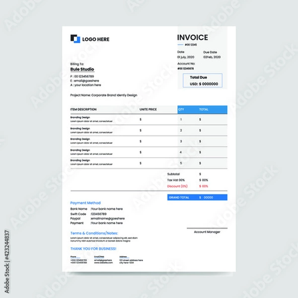 Fototapeta Bill paper Design Template. Invoice